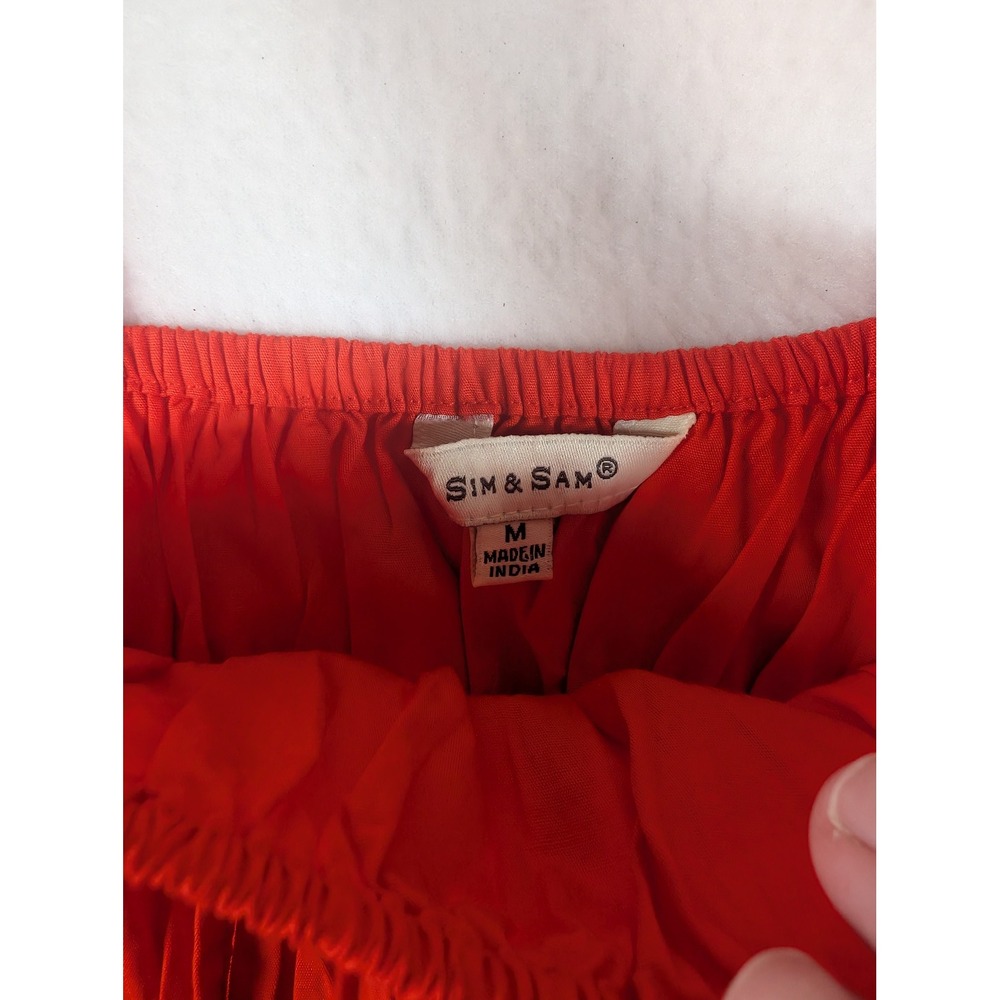 Sim & Sam Red Smocked Peplum Tank Top Cotton Tie Front Cottagecore Womens Medium - Picture 6 of 7